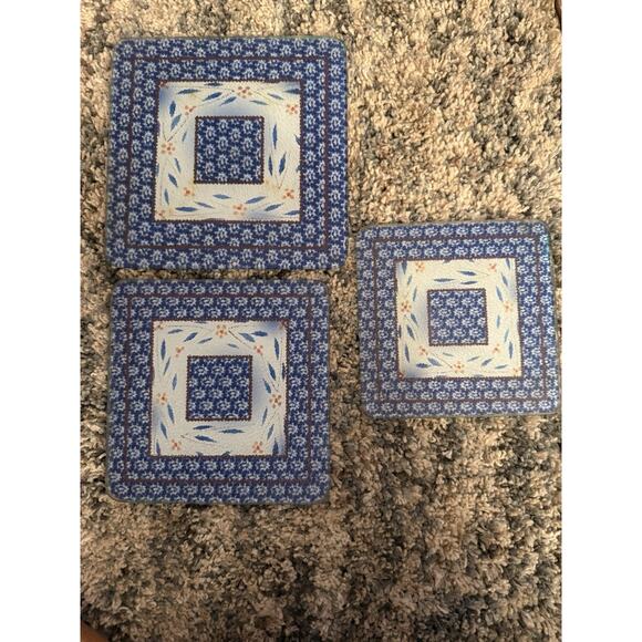 Lot of 3 Temptations Blue Old World Glass Trivets Square Appx 6.25" 7" 8" - Picture 1 of 4